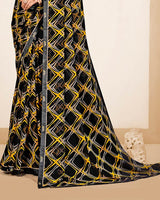 Vishal Prints Smokey Black Printed Georgette Saree With Fancy Border