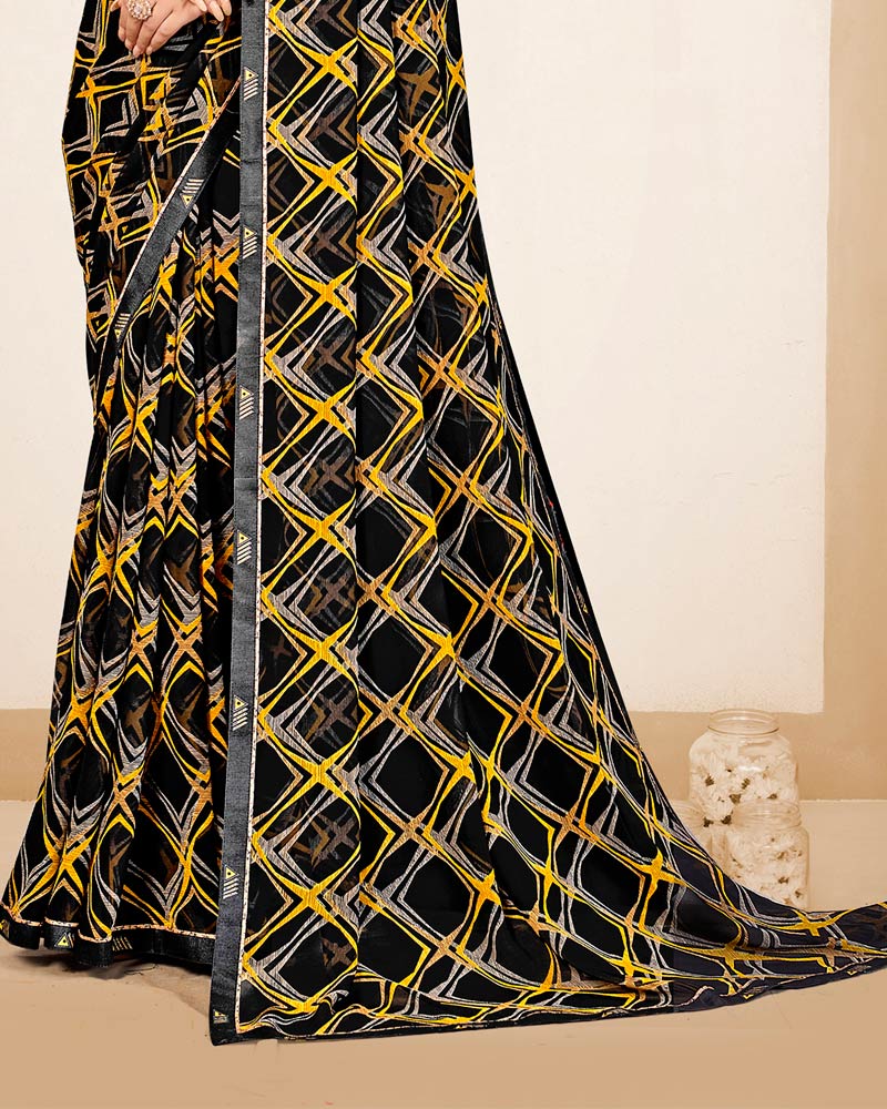 Vishal Prints Smokey Black Printed Georgette Saree With Fancy Border