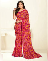Vishal Prints Dark Burnt Pink Printed Georgette Saree With Fancy Border