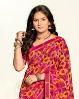 Vishal Prints Dark Burnt Pink Printed Georgette Saree With Fancy Border