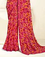 Vishal Prints Dark Burnt Pink Printed Georgette Saree With Fancy Border