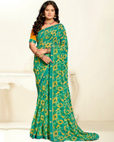 Vishal Prints Jade Green Printed Georgette Saree With Fancy Border