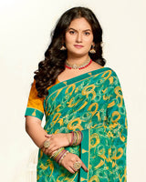 Vishal Prints Jade Green Printed Georgette Saree With Fancy Border