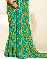 Vishal Prints Jade Green Printed Georgette Saree With Fancy Border
