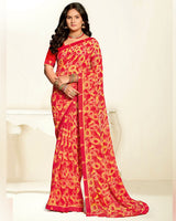 Vishal Prints Bright Lava Red Printed Georgette Saree With Fancy Border