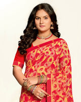 Vishal Prints Bright Lava Red Printed Georgette Saree With Fancy Border