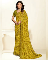 Vishal Prints Yellow Ochre Printed Georgette Saree With Fancy Border