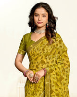 Vishal Prints Yellow Ochre Printed Georgette Saree With Fancy Border