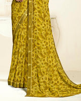 Vishal Prints Yellow Ochre Printed Georgette Saree With Fancy Border