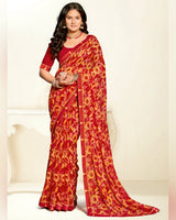Vishal Prints Milano Red Printed Georgette Saree With Fancy Border