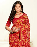 Vishal Prints Milano Red Printed Georgette Saree With Fancy Border