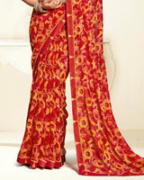 Vishal Prints Milano Red Printed Georgette Saree With Fancy Border
