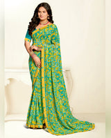 Vishal Prints Persian Green Printed Georgette Saree With Fancy Border