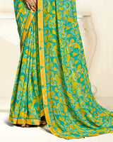 Vishal Prints Persian Green Printed Georgette Saree With Fancy Border