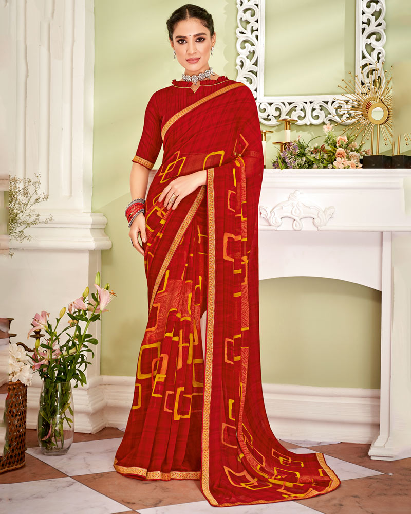 Vishal Prints Maroon Printed Georgette Saree With Fancy Border