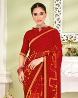 Vishal Prints Maroon Printed Georgette Saree With Fancy Border