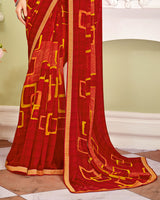 Vishal Prints Maroon Printed Georgette Saree With Fancy Border