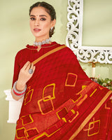 Vishal Prints Maroon Printed Georgette Saree With Fancy Border
