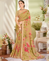 Vishal Prints Dark Beige Printed Georgette Saree With Fancy Border