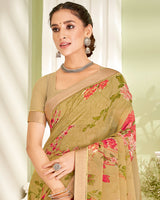 Vishal Prints Dark Beige Printed Georgette Saree With Fancy Border