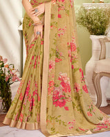 Vishal Prints Dark Beige Printed Georgette Saree With Fancy Border