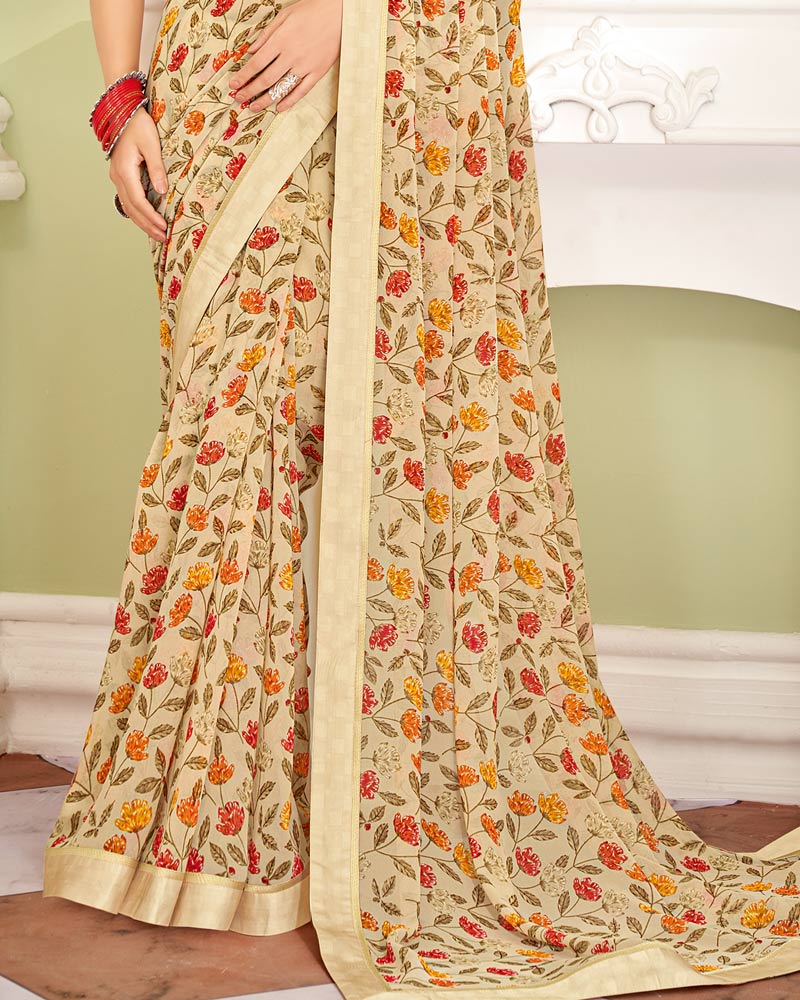 Vishal Prints Beige Printed Georgette Saree With Fancy Border