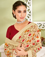 Vishal Prints Beige Printed Georgette Saree With Fancy Border