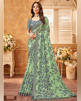 Vishal Prints Turquoise Green Printed Georgette Saree With Fancy Border