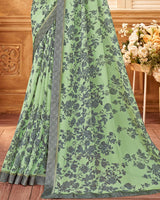 Vishal Prints Turquoise Green Printed Georgette Saree With Fancy Border