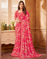 Vishal Prints Mandy Pink Printed Georgette Saree With Fancy Border