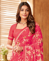 Vishal Prints Mandy Pink Printed Georgette Saree With Fancy Border