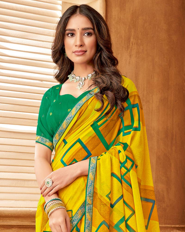 Vishal Prints Yellow Printed Georgette Saree With Fancy Border