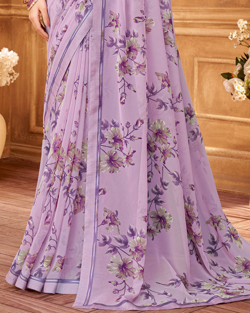Vishal Prints Lilac Printed Georgette Saree With Fancy Border