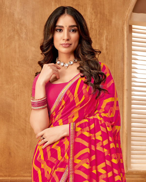 Vishal Prints Red Pink Printed Georgette Saree With Fancy Border