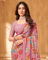 Vishal Prints Dusty Pink Printed Georgette Saree With Fancy Border