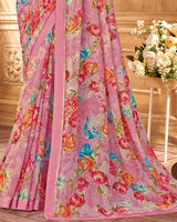Vishal Prints Dusty Pink Printed Georgette Saree With Fancy Border