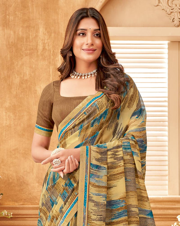 Vishal Prints Fawn Printed Georgette Saree With Fancy Border