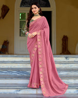 Vishal Prints Blush Pink Designer Soft Silk Embroidery Work Saree With Cut Work Border