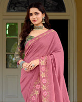 Vishal Prints Blush Pink Designer Soft Silk Embroidery Work Saree With Cut Work Border