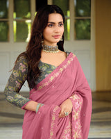 Vishal Prints Blush Pink Designer Soft Silk Embroidery Work Saree With Cut Work Border