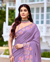 Vishal Prints Dusty Lavender Designer Soft Silk Embroidery Work Saree With Fancy Border
