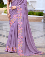 Vishal Prints Dusty Lavender Designer Soft Silk Embroidery Work Saree With Fancy Border