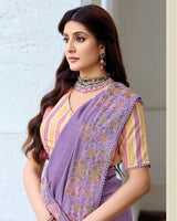 Vishal Prints Dusty Lavender Designer Soft Silk Embroidery Work Saree With Fancy Border