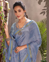Vishal Prints Rock Blue Designer Fancy Chiffon Saree With Foil Print And Fancy Border