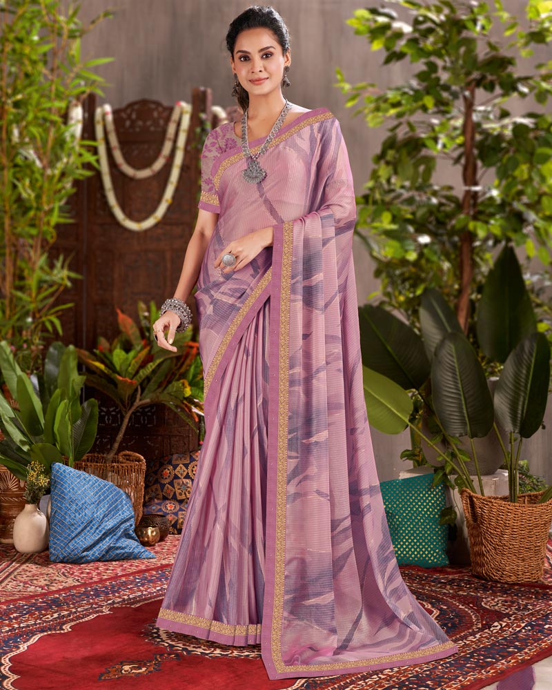 Vishal Prints Light Mauve Designer Fancy Chiffon Saree With Foil Print And Fancy Border