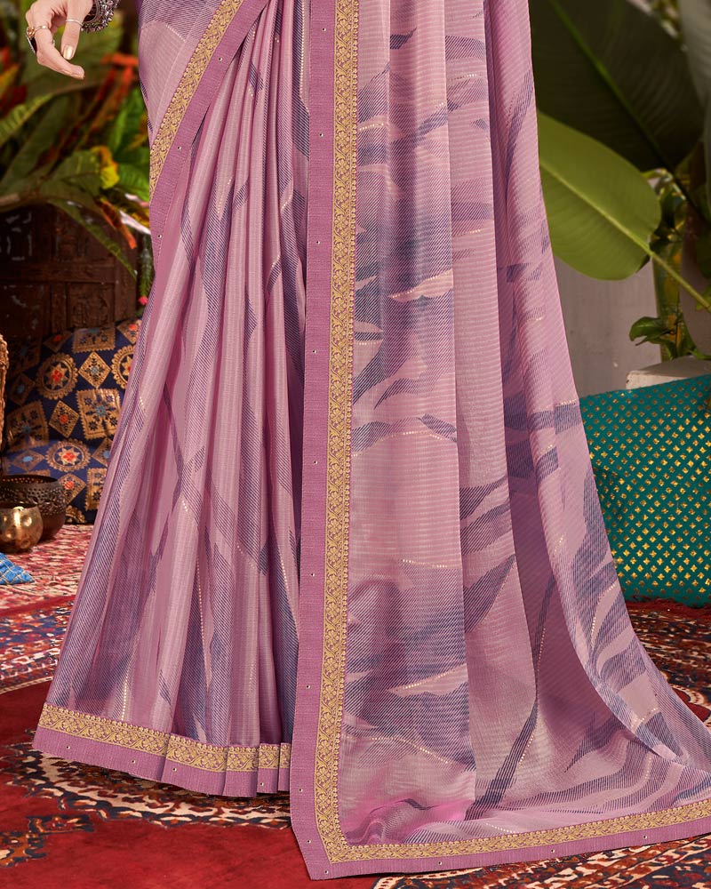 Vishal Prints Light Mauve Designer Fancy Chiffon Saree With Foil Print And Fancy Border