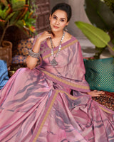 Vishal Prints Light Mauve Designer Fancy Chiffon Saree With Foil Print And Fancy Border