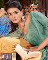 Vishal Prints Pastel Teal Green Designer Fancy Chiffon Saree With Foil Print And Fancy Border