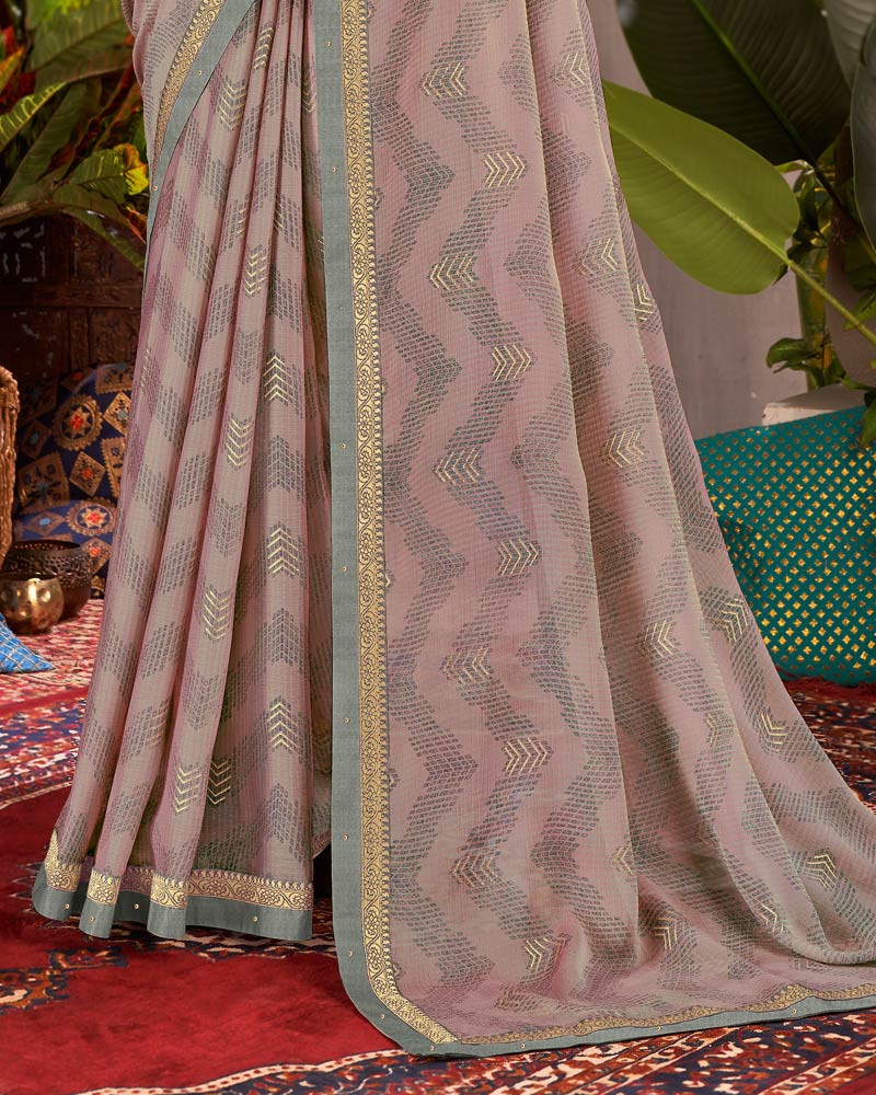 Vishal Prints Light Mauve Designer Fancy Chiffon Saree With Foil Print And Fancy Border