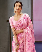 Vishal Prints Light Pink Printed Fancy Chiffon Saree With Border
